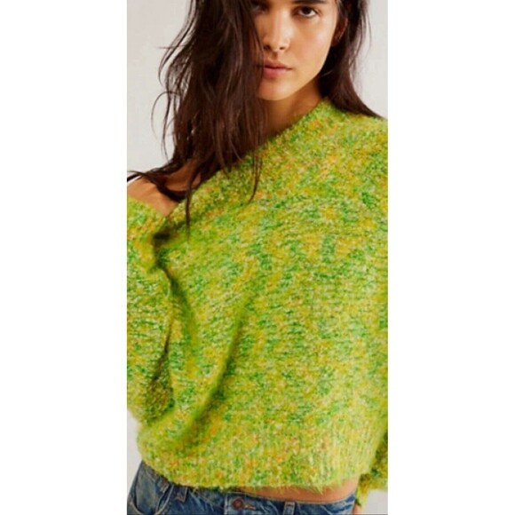 Free People Sweater Women Pullover Green Preppy Stardust Boho Holiday Top XS NWT